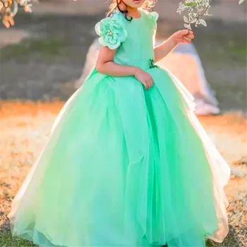 Til Brez Rokavov Čipke Nalepko Pearl Cvet Dekle Obleko Princese Žogo Lepotno Tekmovanje Prvo Obhajilo Otroci Presenečenje Za Rojstni Dan