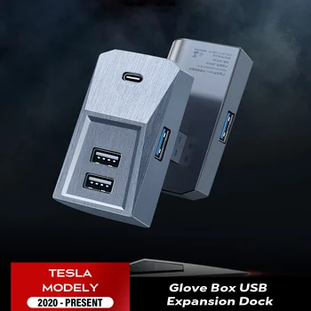 Glovebox Razširitveno Postajo Za Tesla Model Y 2021 2022 2023 Hitri Polnilnik 4 USB, Vzporedni Hub Zgrinjati Adapter za Napajanje Razdelilnik