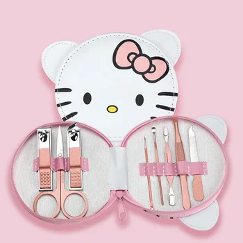 MINISO Sanrios Anime Hello Kitty Kawaii Nohtov Clipper Set Komplet Risanka Luštna Punca Srce Prenosni Uho Zajemalka Manikura Orodje