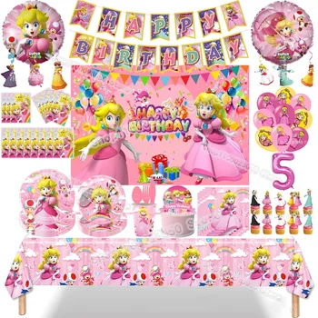 Princess Peach Rojstni Dekoracijo Super Marioes Bros Roza Tematskih Namizna Torto Pokrivalo Banner Balon Birthday Girl Darilo