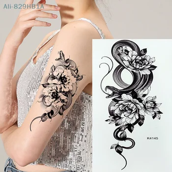 Začasne Tetovaže Skica Linije Black Snake Zmaj Rose Cvetje Ponaredek Tattoo Nalepke Roko Rokav Stegno Seksi Žensk Telesa Umetnosti Dekleta