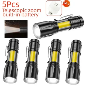Mini Akumulatorska LED Svetilka COB XPE Prenosna baterijska Svetilka Kampiranje Luč Zoomable Osredotočiti Svetlobo Taktično Svetilko Z Peresom Posnetek