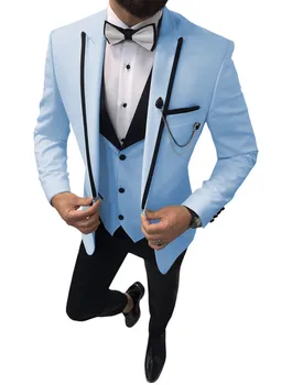 2023 Zadnji Plašč, Hlače Modelov Formalnega Moške Obleke, Poročni Modro Nebo Dosegla Vrhunec River Ženina Jopičem Najboljši Moški Jopič 3 Kos Kostum Homme
