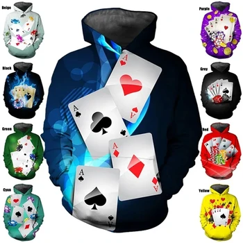 Nova Moda Vroče Prodaje 3D Poker Hoodie zgornji del Trenirke Moški Ženske Oblačila Vrhovi Priložnostne Dolgimi Rokavi, Pulover, Tiskanje Ulične Hoodies