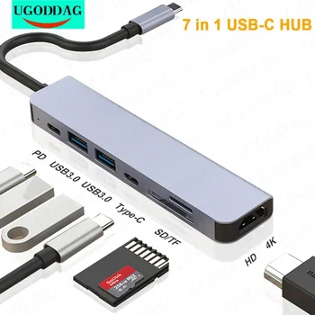 7 v 1 USB C Hub, da 4K HDMI je združljiv Tip C OTG Adapter Strele 3 Dock s PD TF SD za Macbook Pro/Zrak iPad XPS Površine