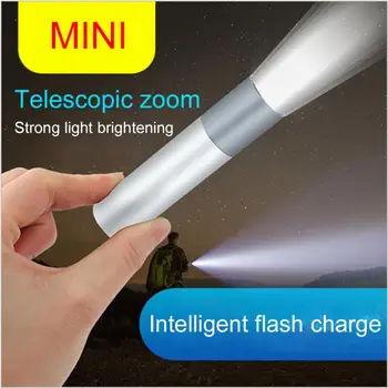 Mini Svetilka USB Polnilna LED Svetilka Nepremočljiva Teleskopsko Močna Svetilka Zunanja Dela Zoom Prenosni