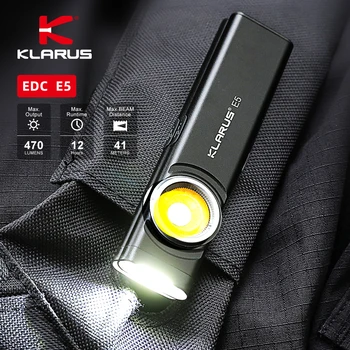 Klarus E5 EOS Polnilna Svetilka Z USB Polnjenjem LED Luč vgrajena Li-ionska Baterija Baklo 470LM IPX4 s Magnetni Rep