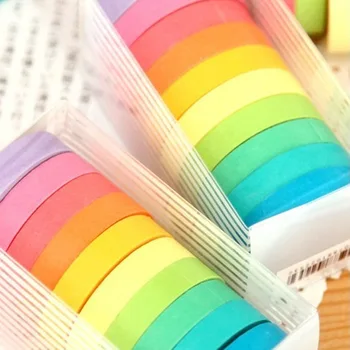 10 Zvitkih Mavrica Washi Tape DIY Otroci Nalepke Maskiranje Papir Nastavite Trdne Barve Slikarjev Trak Študentov Šole Pisalne Potrebščine