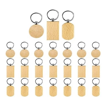 1 Set Lesenih Keychain Prazne Graviranje Prazne Lesa Prazne Nedokončane Lesene Key Ring Tipko Oznako Za DIY Darilo Obrti