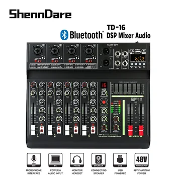SHENNDARE TD16 Strokovno Zvok Mešalna 48V Fantomsko Napajanje USB Mešalnik Zvočnih 4 Channel Bluetooth Zvok Tabela DSP Učinek