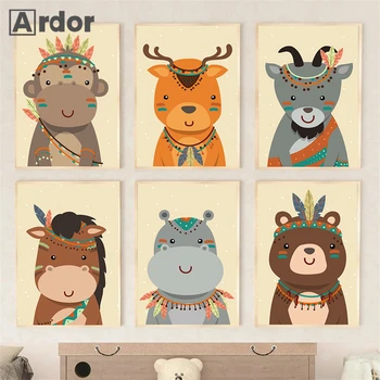 Gozdnih Živali Platno Plakat Opica Jelen Medved Wall Art Barvanje Vrtec Tiskanja Nordijska Stenske Slike Baby Otroci Soba Dekoracijo