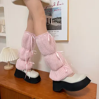 Harajuku Boot Lisice Japonski JK Lolita Nogavice 2023 Y2k Mehurček Luč Trak Noge Zajema Balet Pletene Nogavice Pink Girl Leg Ogrevalnike