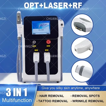 3 in1 E-svetlobe IPL RF Nd-Yag Laser Večfunkcijsko Tatoo Odstranitev Pralni Lasersko Trajno Odstranjevanje Dlak Lepota Oprema