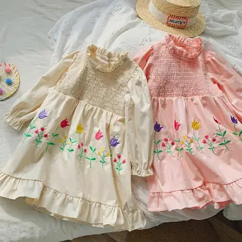 Jeseni Vezenje Baby Girl Obleke Z Dolgimi Rokavi Športna Oblačila Otrok Otroci Obleko