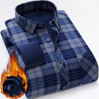 Pozimi Kariran Toplo Majico Novo Zgosti dvostranski Žamet Priložnostne Dolgo sleeved Majico Modi Klasičen Vsestranski moška Oblačila