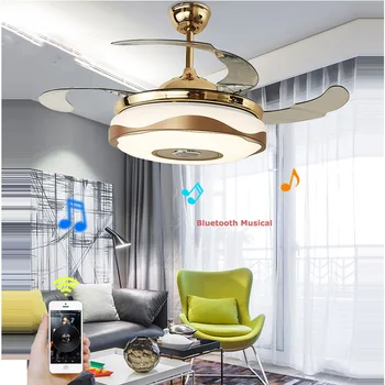 Glasbeni Stropni Ventilator z LED Luči Sodobnih Zlitin Acryl ABS Bluetooth, LED Sijalka RGB Stropne Luči Z Ventilatorjem Daljinski upravljalnik