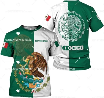 Ime po meri Mehika Zastavo Značko T-shirt za Moške, Ženske Priložnostne Krog Vratu Prevelik Mehiški Kratkimi Moda Harajuku Ulica Vrhovi