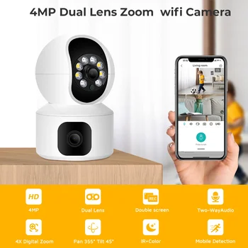4MP 2K WIFI Kamera Home Security Nadzor IP Cam Baby Pet Zaslon Auto Tracker Dome Brezžična Nočno gledanje Video Snemalnik Nova