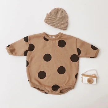 Korejski INS Baby Dekleta Romper Oblačila za Novorojenčke Obleka z Dolgimi Rokavi Polka Pike Majica Romper 2023 Jeseni Baby Boy Romper