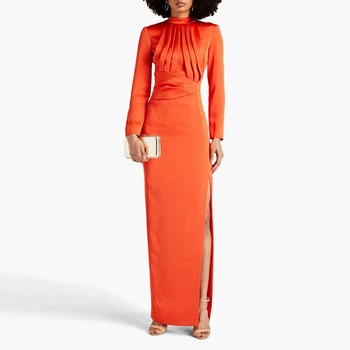 ROSELLA Visoko Vratu Dolge Rokave Naguban Ženske Obleka Za Posebne Dogodke, Oranžna Dolžina Tal Režejo Formalno Prom Obleke Nove 2023