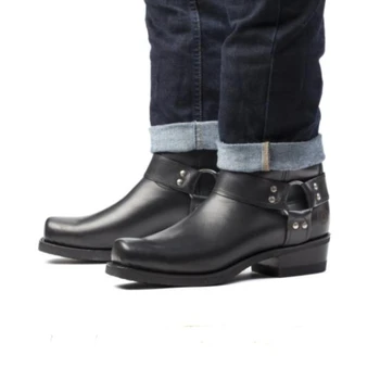 Zahodni Kavboj Moški Čevlji Črno Rjave Kratke Škornji za Moške Ročno Kvadratni Toe Slip-On Velikost 38-48 Moški Škornji
