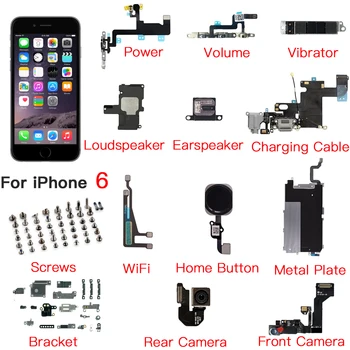 Notranji Deli Zamenjava Za iPhone 6 Kamera na Sprednji strani Tipko Home Charing Flex Kabel Nosilec za Vijake, Zvočnik pri Ušesu WiFI Moč Glasnosti