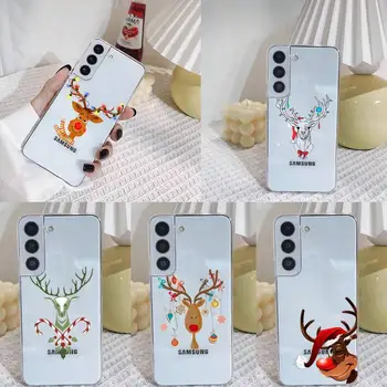 Božič Elk Primeru Telefon Za Samsung S 22 9 Plus 10 E Lite 2019 20 5G Ultra Fe 21 30 Prozoren Silikonski Pokrov
