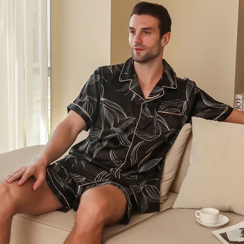 Moške pižame kratka sleeved poletje ice svilo doma oblačila za moške poletne priložnostne tanko jopico lahko nosite kot set home oblačila