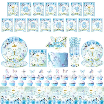 Novi modri metulj razpoložljivi stranka jedilni Papir plošče Papir skodelice papirnate brisače prtom baloni
