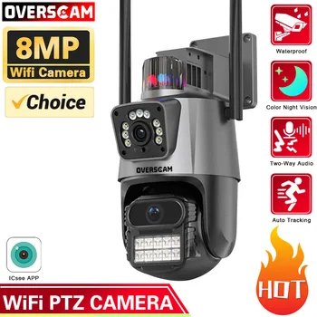 8MP 4K Prostem Wifi Kamera z Anti-theft Sireno Alarm Dvojni Objektiv PTZ Speed Dome Ai Človekovih Odkrivanje P2P Video Nadzor iCSee