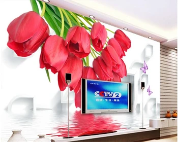 beibehang steno papirjev doma dekor Tulipani razmislek 3D krog TV, spalnica, dnevna soba dekoracijo slikarstvo 3D ozadje ozadje