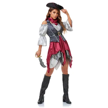 Odrasle Ženske Caribbean Pirate Cosplay Kostum Halloween Carnival Kapetan Huntress Fancy Oblačenja