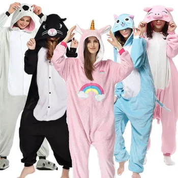 HKSNG Kigurumi Odraslih Samorog Onesies Mačka Pižamo Jumpsuit Homewear Halloween Party Koala Roza Prašič Medved Panda Cosplay Kostum