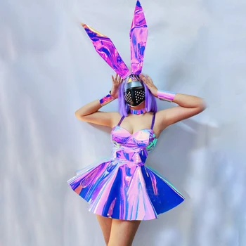 Vijoličen Laser Obleko Živali Pokrivala za Ženske Prom Oblačenja Bar, nočni klub Dj Ds Gogo Kostum Fazi Pole Dance Festival Obleko XS5547