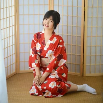 Ženske Yukata Dolgo Haljo Japonski Slog Kimono Z Obi Sakura Cvjetnim Tiskanja Retro Gejša Fotografija Uspešnosti Cosplay Kostum