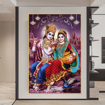 Indija Vere Platno Slikarstvo na Wall Art Natisne Gospod Radha Krišne Portret, Plakati, Slike za Dnevni Sobi Doma Dekor