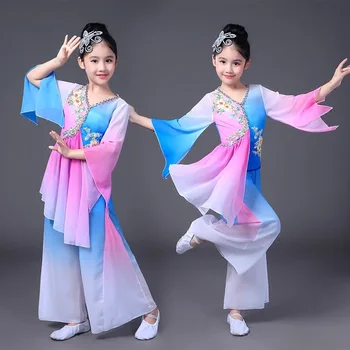 Dekleta Kitajski slog Hanfu nacionalne plesne kostume Rokav ples, otroške kostume klasični ples Yangko oblačila sodobne