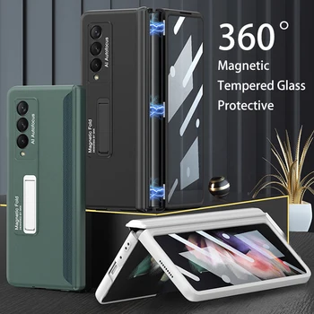 GKK Magnetni Tečaj Kaljeno Steklo Primeru Pokrovček Za Samsung Galaxy Ž Krat 3 5G Primeru 360 popolno Zaščito Stojalo Primeru Za Fold3 Flip3
