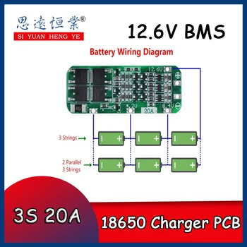 3S 20A Li-ionska Litij Baterija 18650 Polnilnik PCB BMS Varstvo Odbor Za Vrtanje Motornih 12,6 V Lipo Celico Modul 64x20x3.4 mm