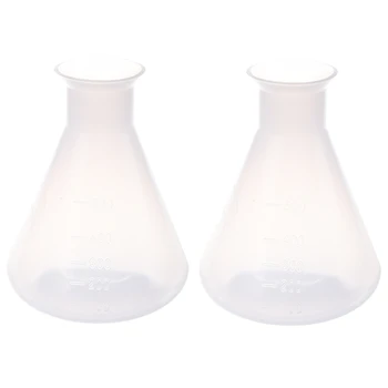 2X 500 ml prozorne Plastike Kemični Laboratorij Erlenmajerico Shranjevanje Steklenice
