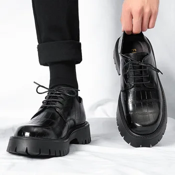 moški modni platforma čevlji stranka nočni klub obleke dihanje čipke-up originalne usnjene čevlje, mladi gospod, obutev chaussure