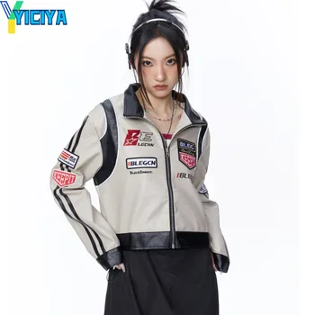 YICIYA usnjene jakne zadrgo Vezenje Street Dance bomber ženske dirke pozimi korejski modna Jakna letnik Vrhnjih plasti