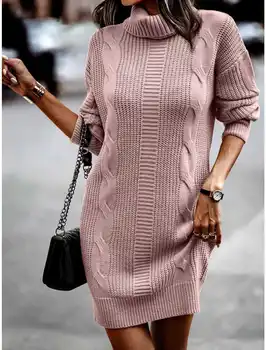 Jeseni in pozimi moda za ženske mid-dolžina turtleneck dolgo sleeved pleteni pulover