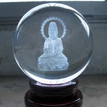 Srečno DOMOV Budizem učinkovita, zaščitnika Boga Avalokitesvara Guanyin buda FENG SHUI Talisman 3D Kristalno kroglo kip