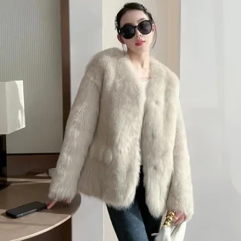 Naravno Krzno Plašč Ženske Obleke Korejski 2023 Zimski Modni Pravi Fur Coats Ženske Jakna Prave Volne, Krzna, Jakne Vneck Veste Femme