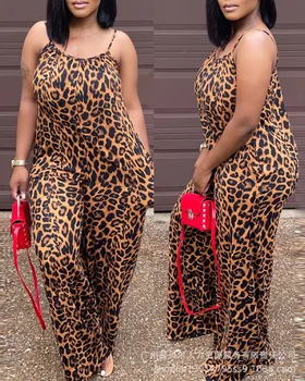 Ženska igralne obleke 2023 Nov Modni Leopard Tiskanja Seksi Trak Jumpsuit za Ženske
