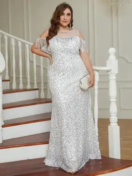 Plus Velikost Elegantne Poročne Obleke Za Ženske Bleščica Tassel Seksi Dolga Obleka 2023 Moda Velikosti Ženski Večer Stranka Obleke