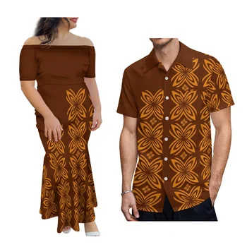 Polinezija Ženske Off Rami Obleko Moških Potiskanih Majic Polinezija Nekaj Ujemanje Samoa Plemenski Slog Slog Otok Na Havajih