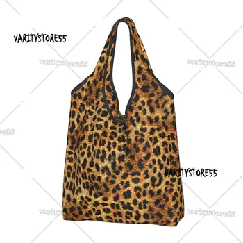 Po Meri Leopard Vzorec Teksturo Nakupovalne Torbe Ženske Prenosni Velike Zmogljivosti Živil Cheetah Prikrivanje Shopper Tote Vrečke