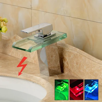 LED Umivalnik Tapnite Z 3 Barve Spreminjanje Svetlosti Slap Tapnite Korito pribor (Fitingi) Za Kopalnico